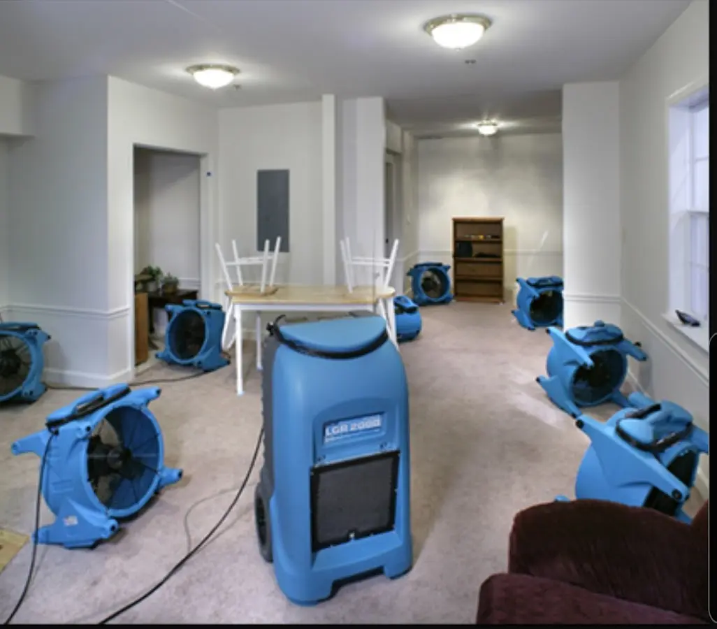 Air movers and dehumidifier setup for Water Damage Restoration in Tunkhannock